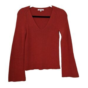 Madewell Flared-Sleeve V-Neck Sweater Burnt Orange Size XS Women's Knit Pullover